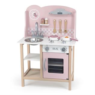 Детская кухня Viga Toys PolarB из дерева с посудой розовый (44046)