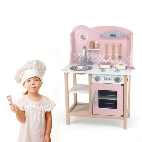 Дитяча кухня Viga Toys PolarB із дерева з посудом рожевий (44046) - фото 14