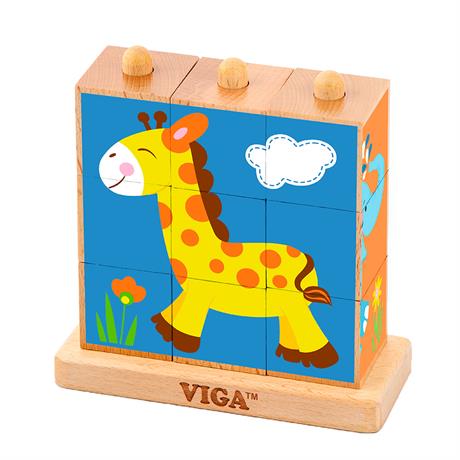 Деревянные кубики Viga Toys Башня со зверятами (50834) - фото 0