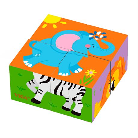 Дерев'яні кубики-пазл Viga Toys Звірята (50836) - фото 0