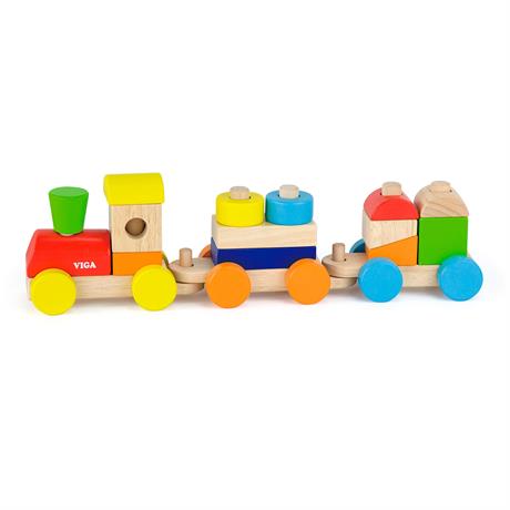 Дерев'яний поїзд Viga Toys Кольорові кубики (51610) - фото 0