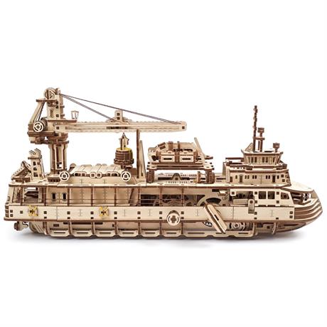 Деревянный механический 3D конструктор Ukrainian Gears Научно-исследовательское судно (70135) - фото 1