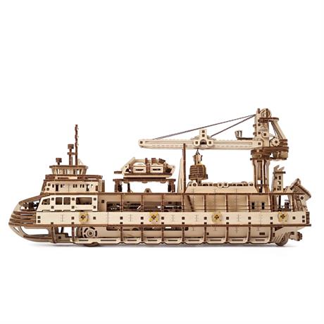 Деревянный механический 3D конструктор Ukrainian Gears Научно-исследовательское судно (70135) - фото 4