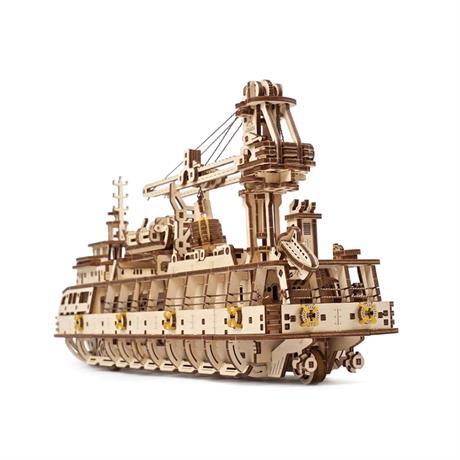 Деревянный механический 3D конструктор Ukrainian Gears Научно-исследовательское судно (70135) - фото 5