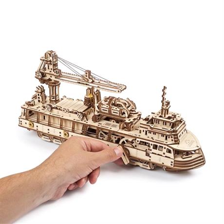 Деревянный механический 3D конструктор Ukrainian Gears Научно-исследовательское судно (70135) - фото 6