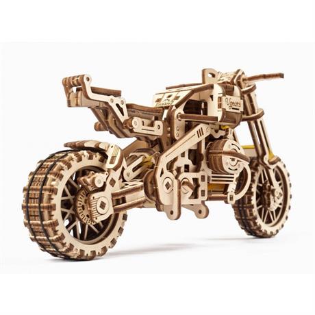 Деревянный механический 3D конструктор Ukrainian Gears Мотоцикл Scramber с коляской (70137) - фото 2