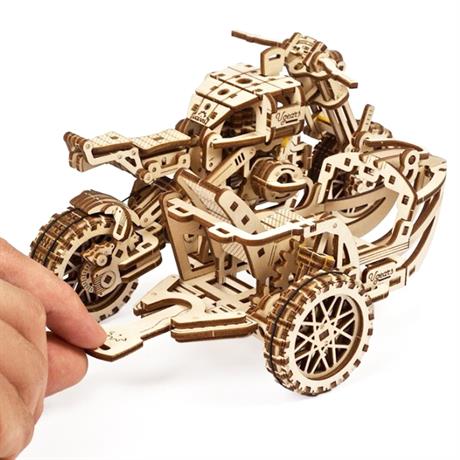 Деревянный механический 3D конструктор Ukrainian Gears Мотоцикл Scramber с коляской (70137) - фото 6