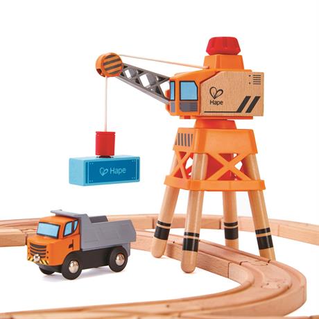 Набір для іграшкової залізниці Hape Підйомний кран та вантажівка (E3715) - фото 3