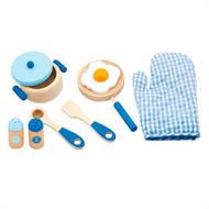 Дитячий кухонний набір Viga Toys Іграшковий посуд із дерева блакитний (50115)