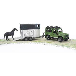 Автомодель Bruder Джип Land Rover Defender з причепом для перевезення коней та конячка (02592)
