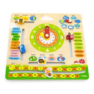 Деревянный календарь Viga Toys с часами, на английском языке (44538)