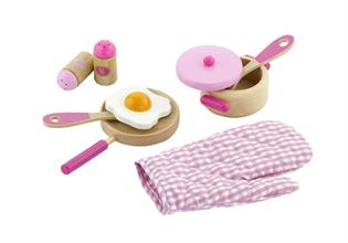 Детский кухонный набор Viga Toys Игрушечная посуда из дерева, розовый (50116)