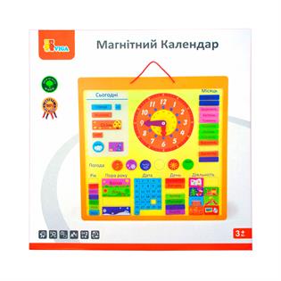 Магнитный календарь Viga Toys с часами на украинском языке (50377U)