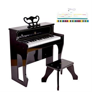 Детское пианино Hape 30 клавиш со стульчиком и подсветкой черный (E0631)