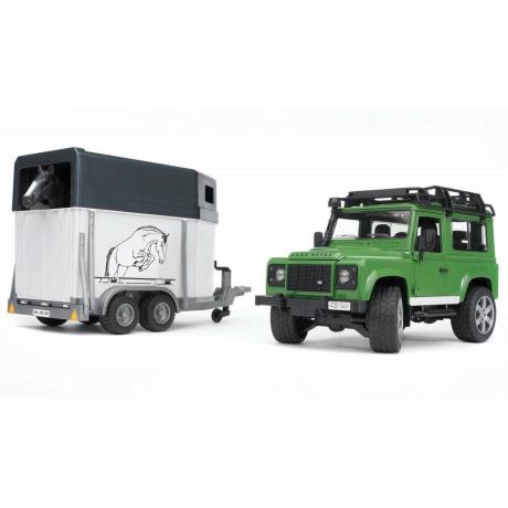 Автомодель Bruder Джип Land Rover Defender з причепом для перевезення коней та конячка (02592) - фото 1