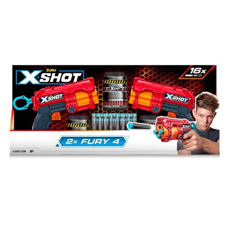 Набір швидкострільних бластерів X-Shot Red Excel Fury 4, 2 PK 2 бластера 3 банки 16 патронів (36329R) - фото 0