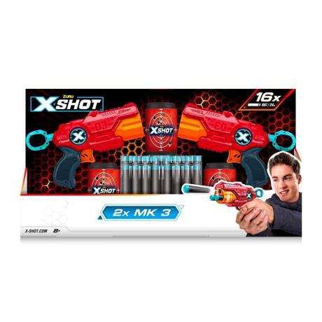Набір швидкострільних бластерів X-Shot Red Excel MK 3 Double 2 бластери 3 банки 16 патронів (36432R) - фото 0