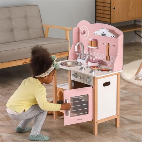 Дитяча кухня Viga Toys PolarB із дерева з посудом рожевий (44046) - фото 11
