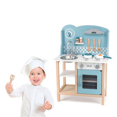 Дитяча кухня Viga Toys PolarB із дерева з посудом блакитний (44047) - фото 7