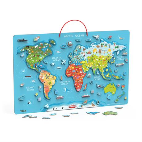 Магнитный пазл Viga Toys Карта мира с маркерной доской на английском (44508EN) - фото 0