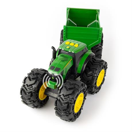 Машинка Трактор John Deere Kids Monster Treads с прицепом и большими колесами (47353) - фото 1