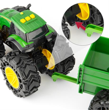 Машинка Трактор John Deere Kids Monster Treads с прицепом и большими колесами (47353) - фото 2