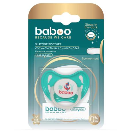 Пустышка симметричная Baboo Marine силиконовая светится в темноте с 0 мес. зеленый (5-025) - фото 0