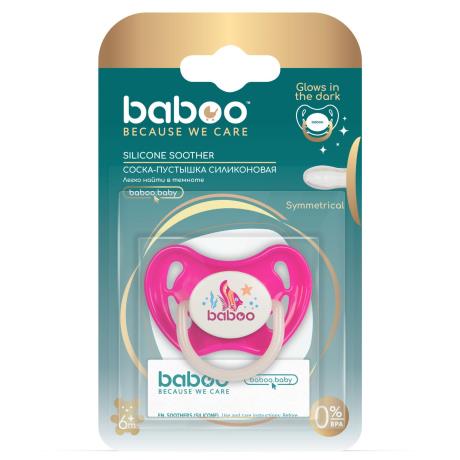 Пустышка симметричная Baboo Sea Life силиконовая светится в темноте с 6 мес. розовый (5-032) - фото 0