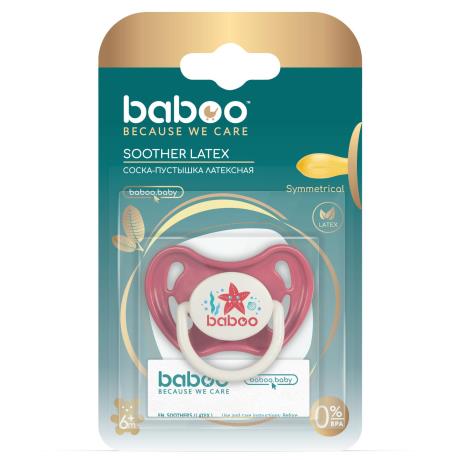 Пустышка симметричная Baboo Sea Life латексная с 6 мес. красный (5-041) - фото 0