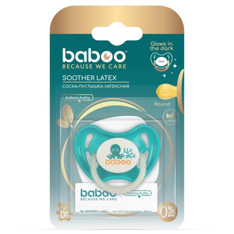Пустышка круглая Baboo Sea Life латексная светится в темноте с 0 мес. бирюзовый (5-043) - фото 0