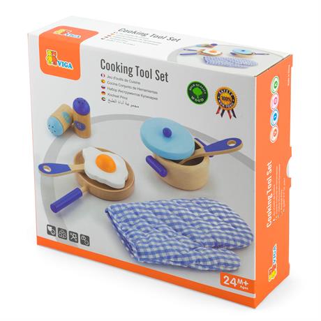 Дитячий кухонний набір Viga Toys Іграшковий посуд із дерева блакитний (50115) - фото 1