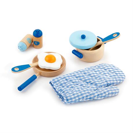 Дитячий кухонний набір Viga Toys Іграшковий посуд із дерева блакитний (50115) - фото 2