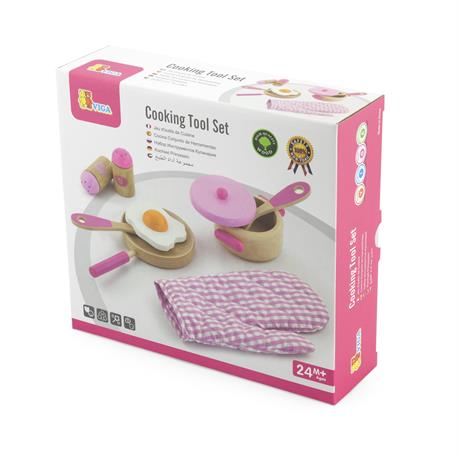 Дитячий кухонний набір Viga Toys Іграшковий посуд із дерева рожевий (50116) - фото 1