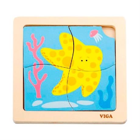 Деревянный мини-пазл Viga Toys Морская звезда, 4 эл. (50147) - фото 0
