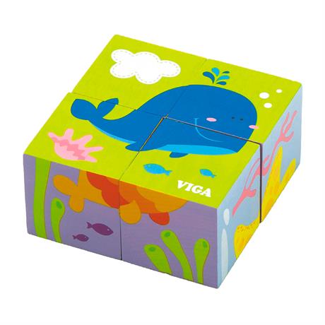 Деревянные кубики-пазл Viga Toys Подводный мир (50161) - фото 0