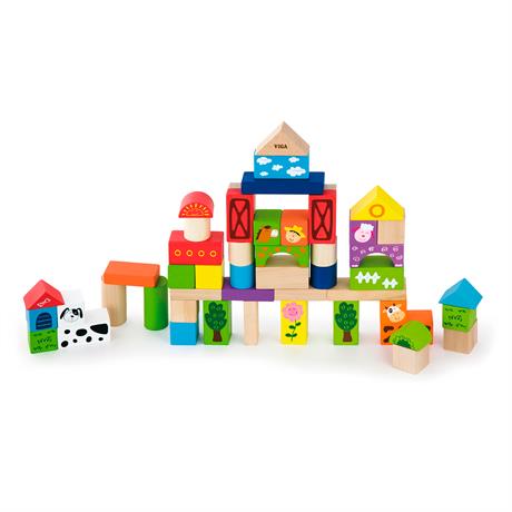 Деревянные кубики Viga Toys Ферма, 50 шт., 3 см (50285) - фото 0