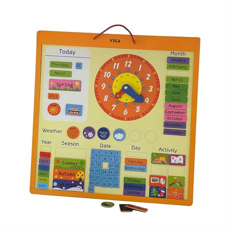 Магнитный календарь Viga Toys с часами на английском языке (50377) - фото 2