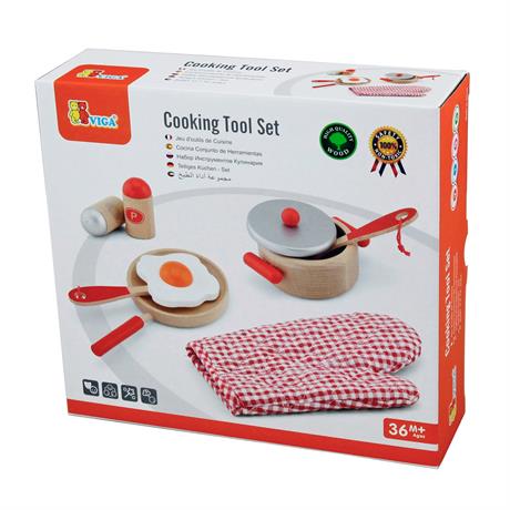 Детский кухонный набор Viga Toys Игрушечная посуда из дерева красный (50721) - фото 1