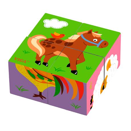 Дерев'яні кубики-пазл Viga Toys Фермерські звірята (50835) - фото 0