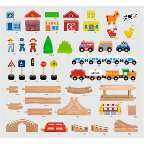 Игрушечная железная дорога Viga Toys деревянная 90 эл. (50998) - фото 4