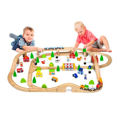 Іграшкова залізниця Viga Toys дерев'яна 90 ел. (50998) - фото 7
