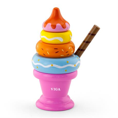 Деревянная пирамидка Viga Toys Мороженое розовый (51321) - фото 0