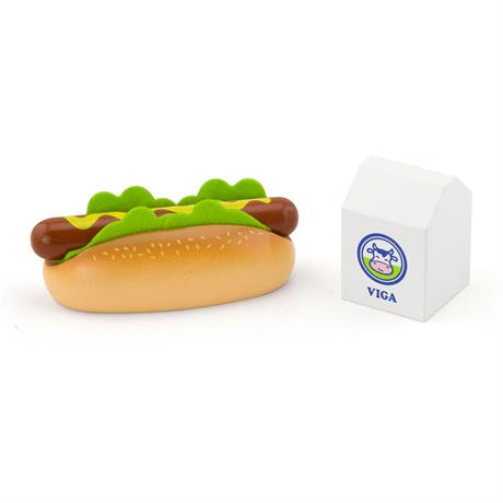 Игрушечные продукты Viga Toys Деревянные хот-дог и молоко (51601) - фото 0