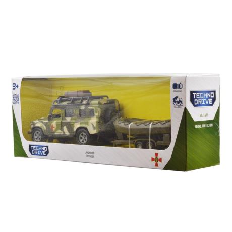 Игровой набор TechnoDrive Land Rover Defender Милитари с лодкой 27 см (520191.270) - фото 1