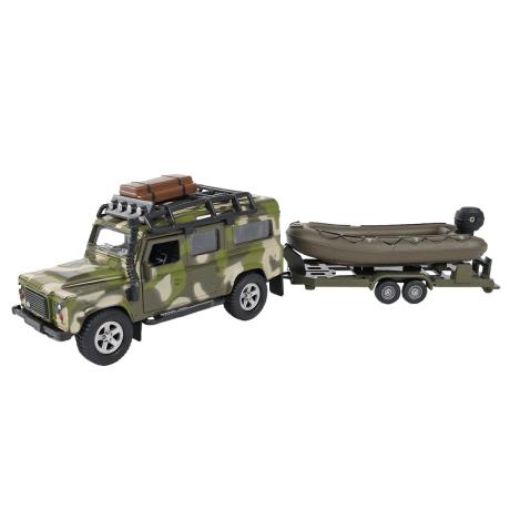 Игровой набор TechnoDrive Land Rover Defender Милитари с лодкой 27 см (520191.270) - фото 0