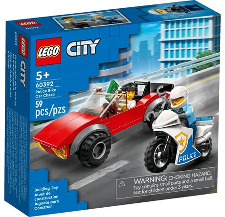 Конструктор LEGO City Преследование автомобиля на полицейском мотоцикле 59 деталей (60392) - фото 0