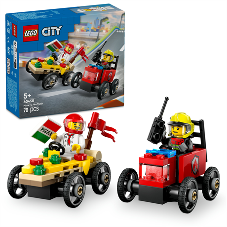 Конструктор LEGO City Піца-авто проти пожежної машини набір для перегонів 70 деталей (60458) - фото 0