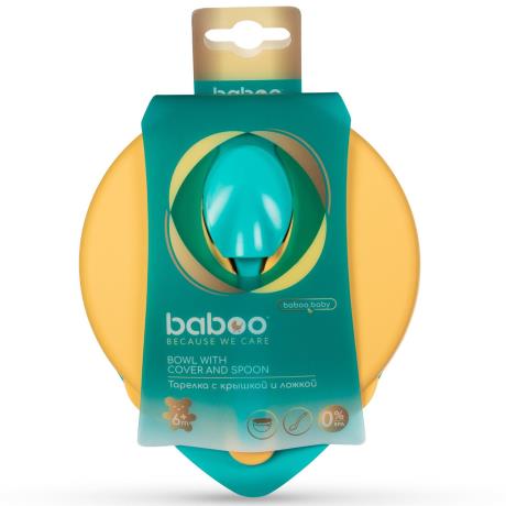Тарелка Baboo с крышкой и ложкой из 6 мес. оранжевый (9-028) - фото 0