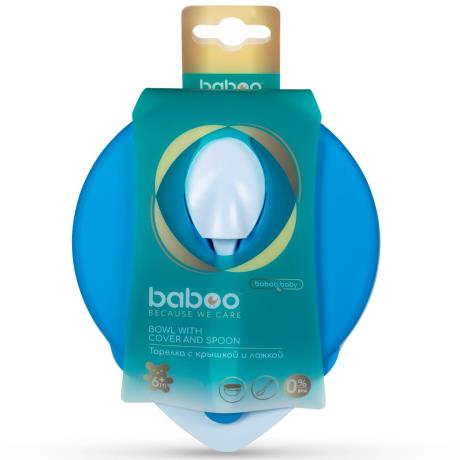 Тарелка Baboo с крышкой и ложкой из 6 мес. синий (9-029) - фото 0