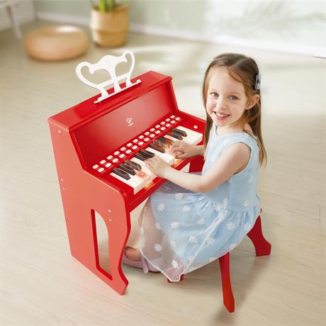 Детское пианино Hape 25 клавиш со стульчиком и подсветкой красный (E0630) - фото 2